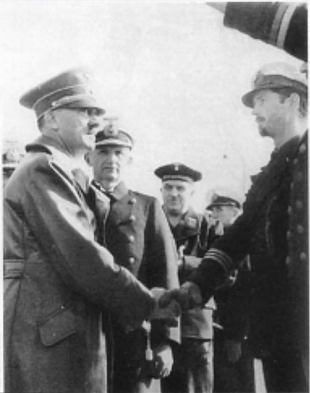 Adolf Hitler, Admiral Karl Donitz and Kapitänleutnant Hans-Wilhelm von Dresky - courtesy worldwartwodaily.filminspector